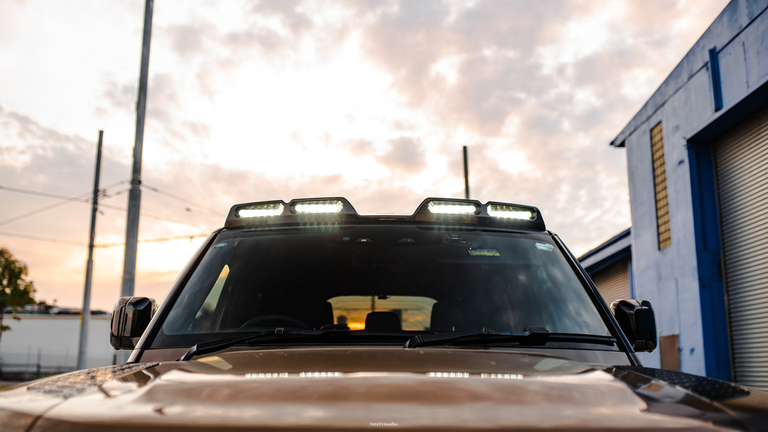Land Rover Defender with Black Venom LED roof pod lights