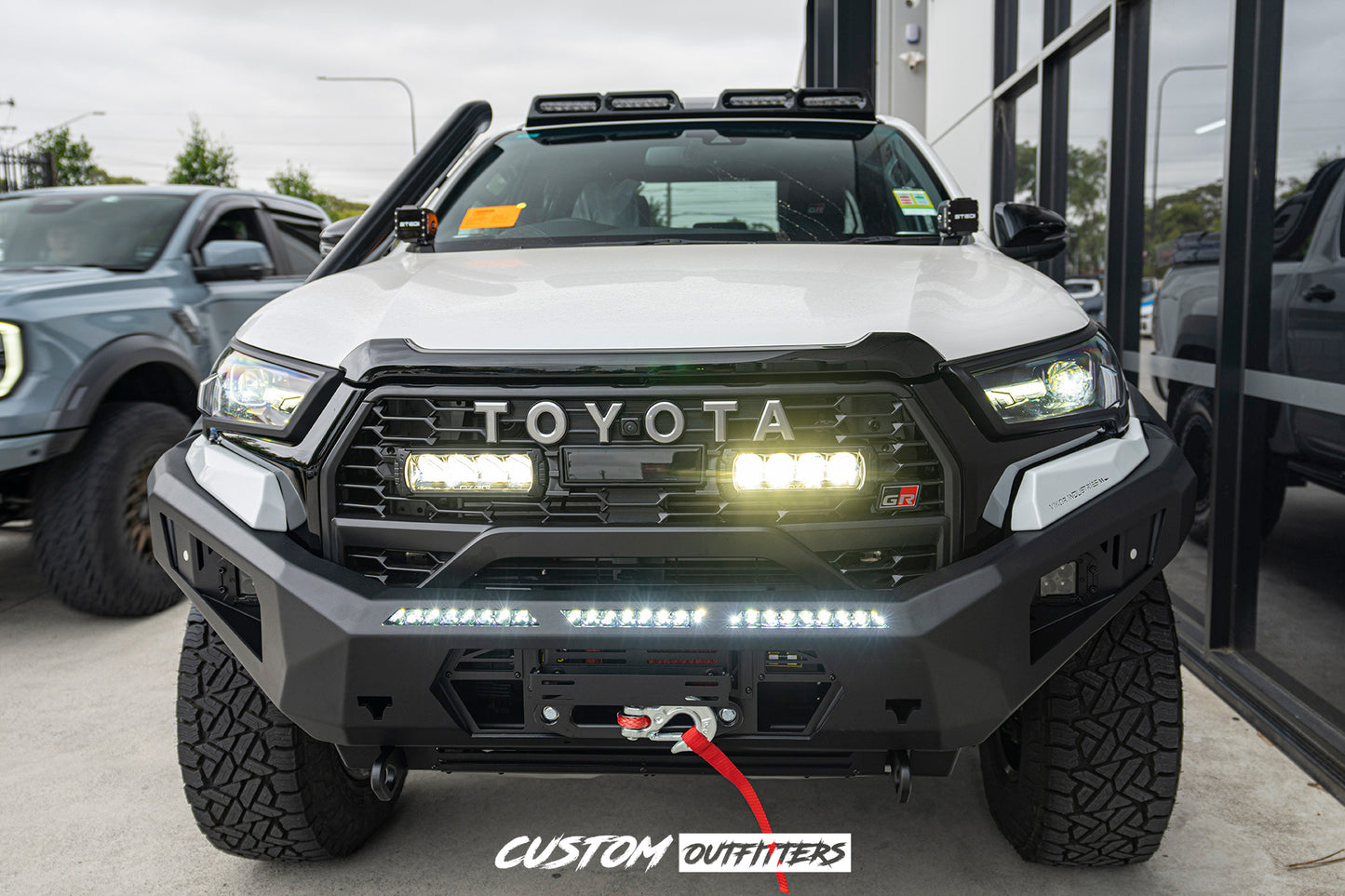 Black Venom LED Roof Pod Lights for Toyota Hilux N80 2015-2025 (Models with Antenna at rear)