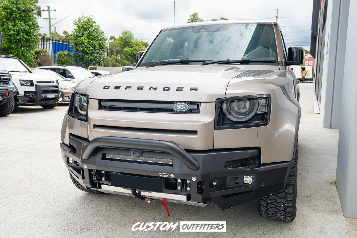 Rhino Evolution Bull Bar & Black Venom 12000 Pound Electric Winch Bundle for Landrover Defender 2021-2026