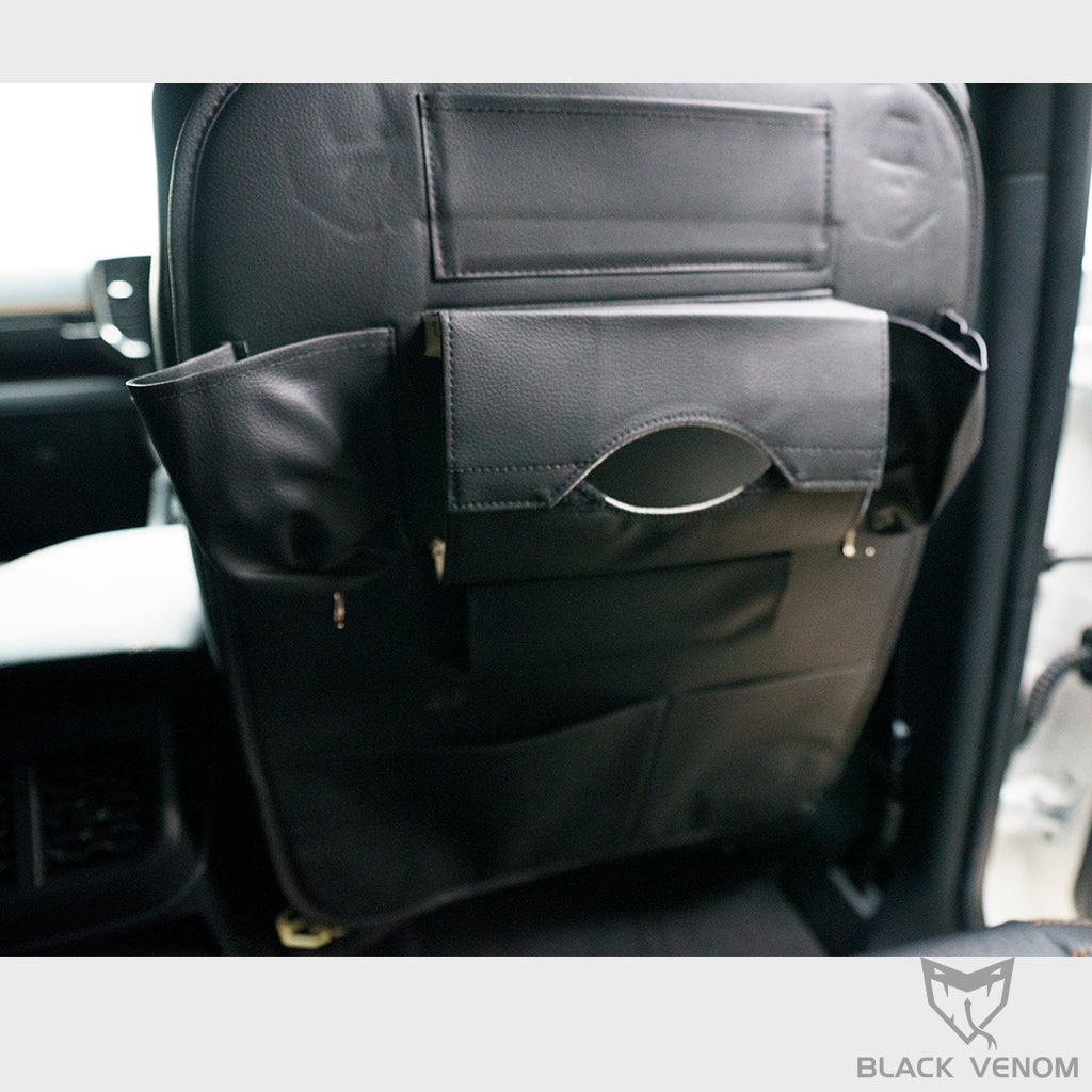 Black PU Leather Premium Car SeatBack Organizer Travel Accessories Cup Holder