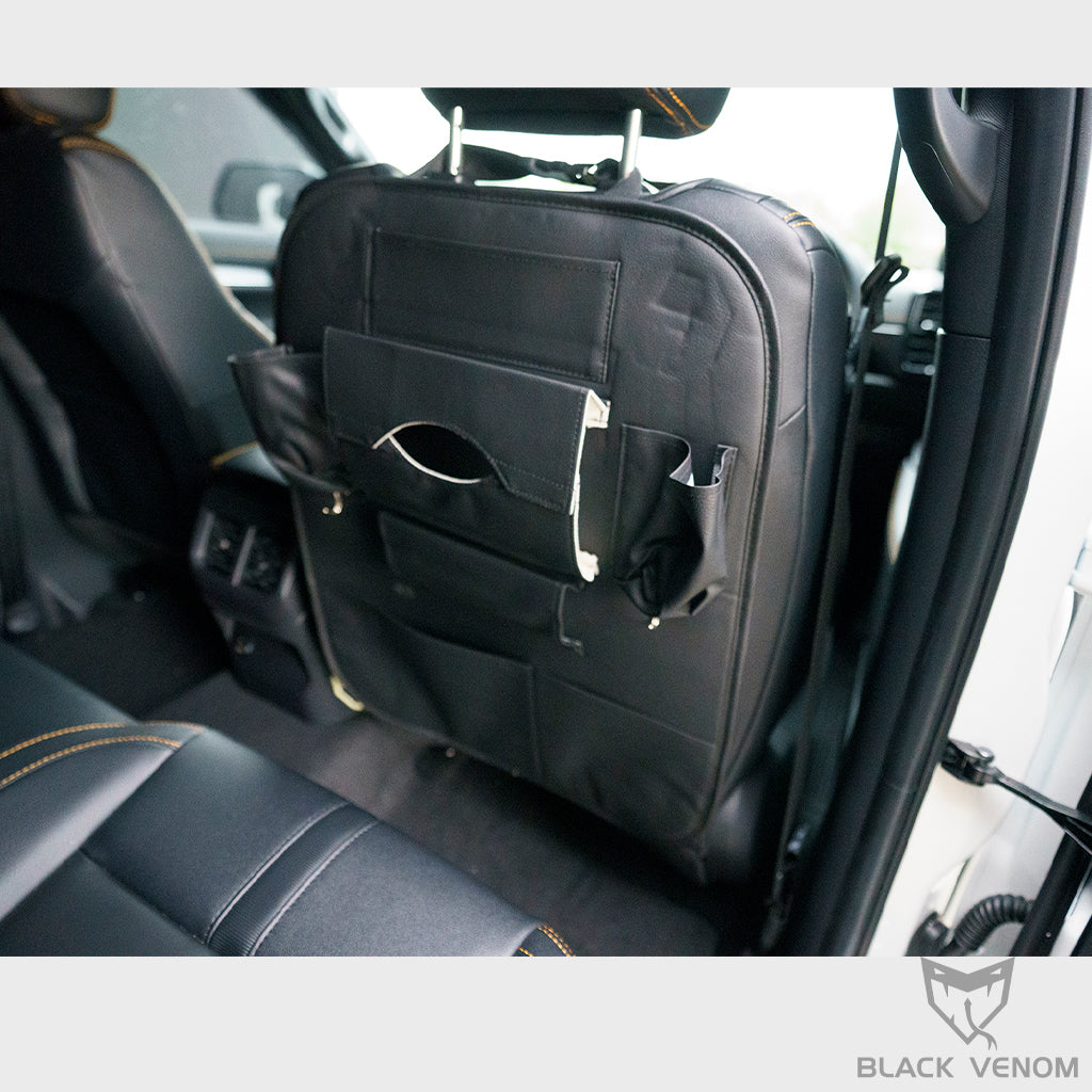 Black PU Leather Premium Car SeatBack Organizer Travel Accessories Cup Holder