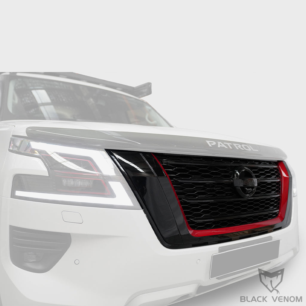 Black Venom Red Outline Mesh Grille to suit Nissan Patrol Y62 Series 5 TI & TIL 2021-2023