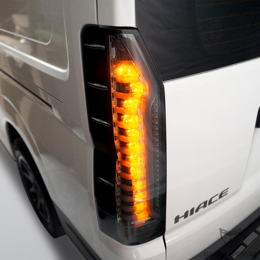 Smoked Black Tint LED Tail Light Reverse Indicator Lamps to suit Toyota Hiace Van 2019-2023