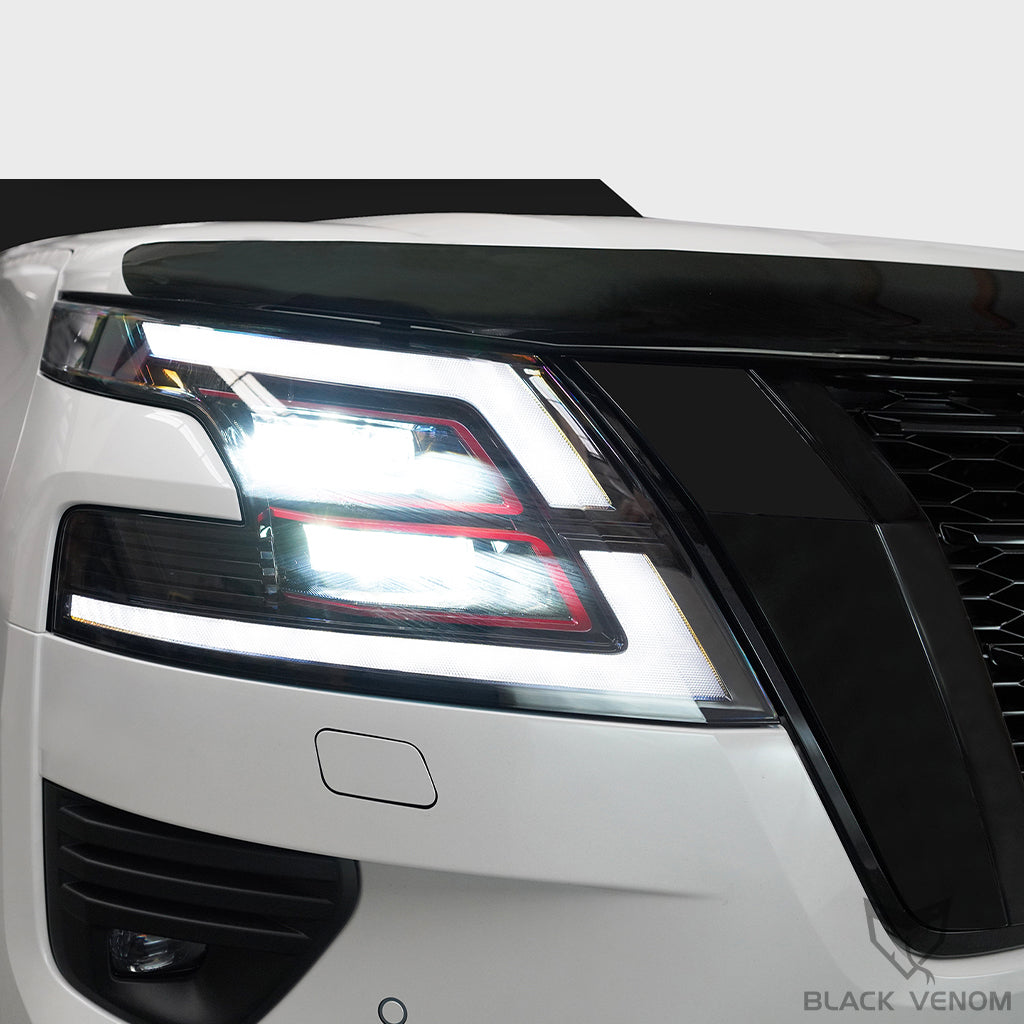 Black Venom LED Driving Lights Low High Beam Headlights to suit Nissan Patrol Y62 Series 5 2021-2023